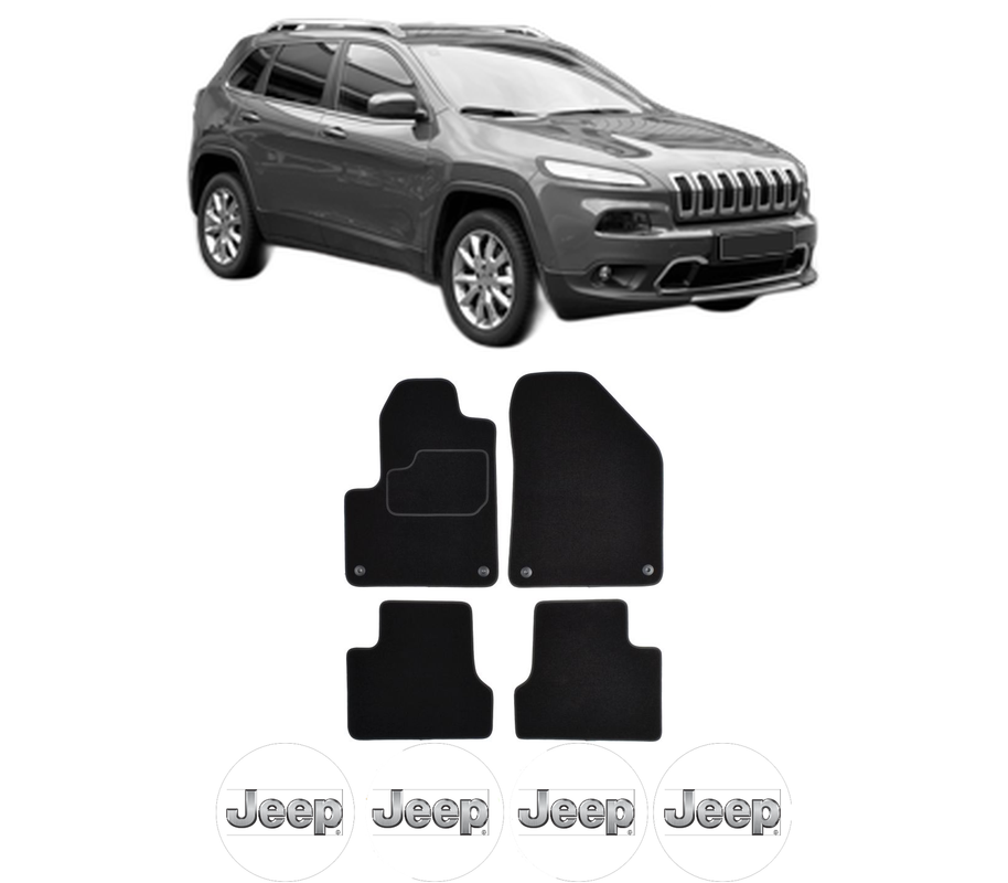 Set Covorase Presuri JEEP CHEROKEE (KL) din 2013-2018, Auto, Material Textil Mocheta, 4 Stickere auto cu JEEP