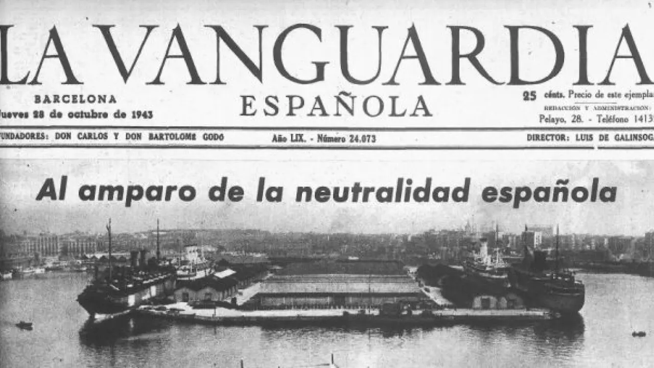 Detalle de la primera plana de La Vanguardia del 28 de octubre de 1943