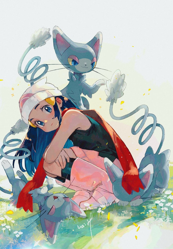dawn-and-glameow-pokemon-and-2-more-draw