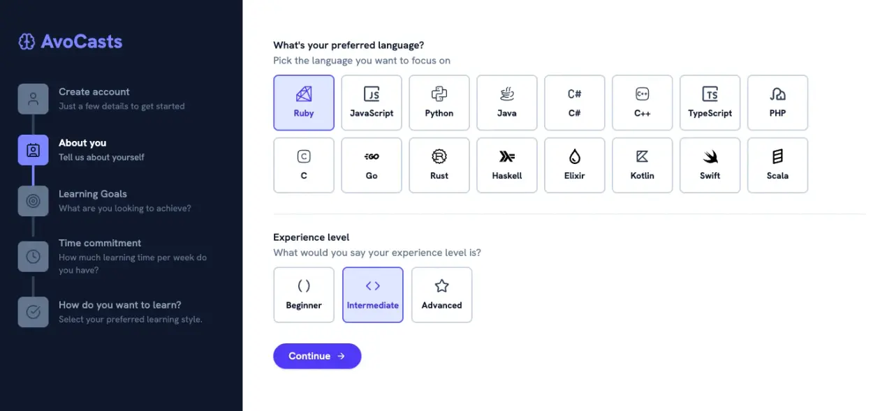 Custom onboarding layout with left sidebar