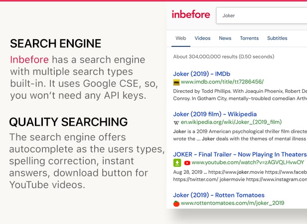 InBefore - News Aggregator, Search Engine, YouTube Downloader - 4