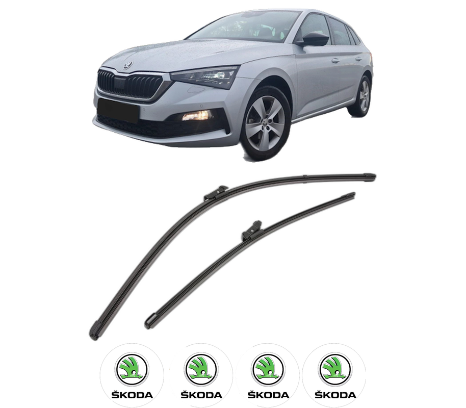Set stergatoare auto SKODA SCALA (NW1) din 2019-2020, pentru parbriz auto, 2 bucati, Valeo Silencio Xtrm, din cauciuc siliconat rezistent, 4 Stickere Auto SKODA