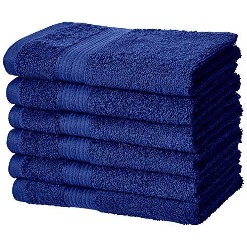 Amazon: Amazon Basics - Toallas resistentes de algodón para manos, color azul marino, paquete de 6 
