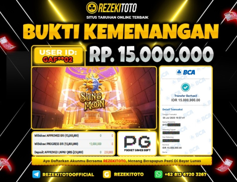 BUKTI KEMENANGAN 05 JULI 2025 SUN & MOON 15 JUTA 