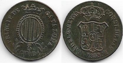 3 cuartos 1838, Isabel II, Barcelona Isabel-II-3q-6-84g