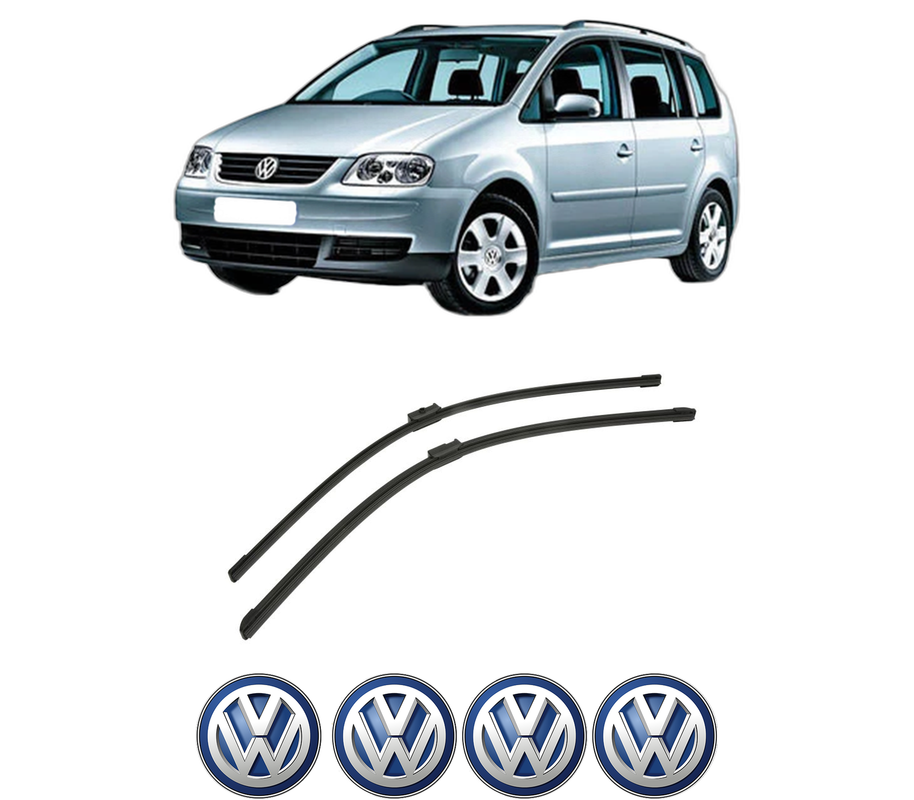 Set stergatoare auto Volkswagen TOURAN (1T1, 1T2) din 2003-2010, pentru parbriz auto, 2 bucati, Bosch Aerotwin, din cauciuc siliconat rezistent, 4 Stickere Auto Volkswagen