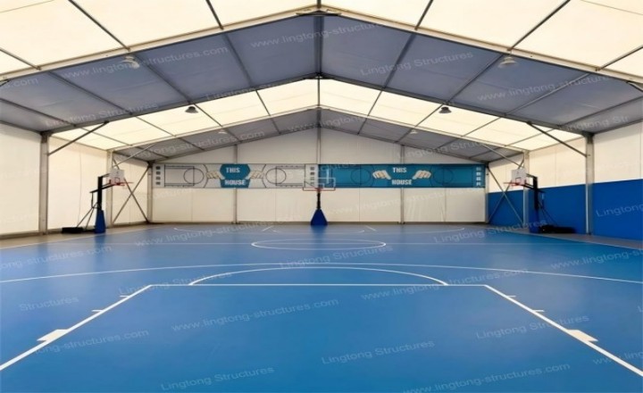 Basketball tent with lower cost and fast installation compared to traditional courts