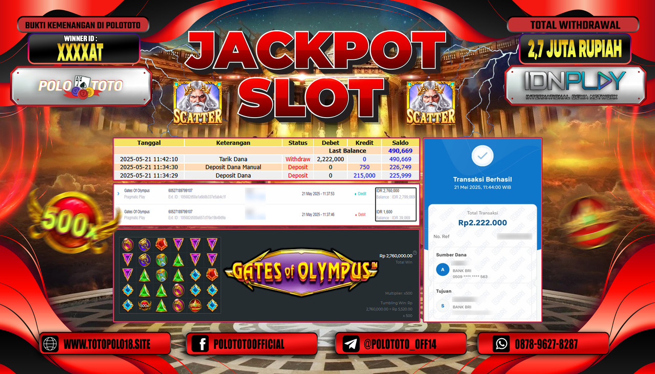 POLOTOTO JACKPOT SLOT GATES OF OLYMPUS Rp.2.222.000,-