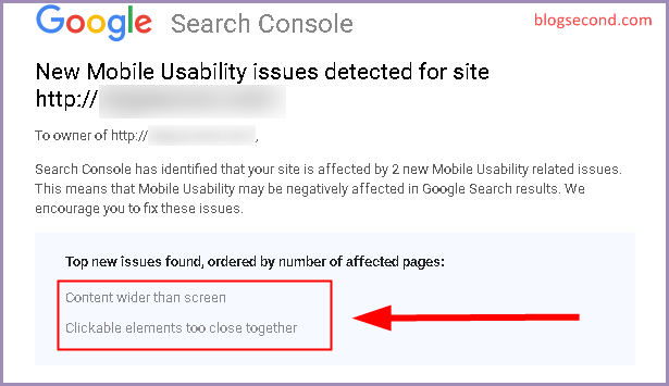 Contoh Pesan Mobile Usability Bermasalah di Email