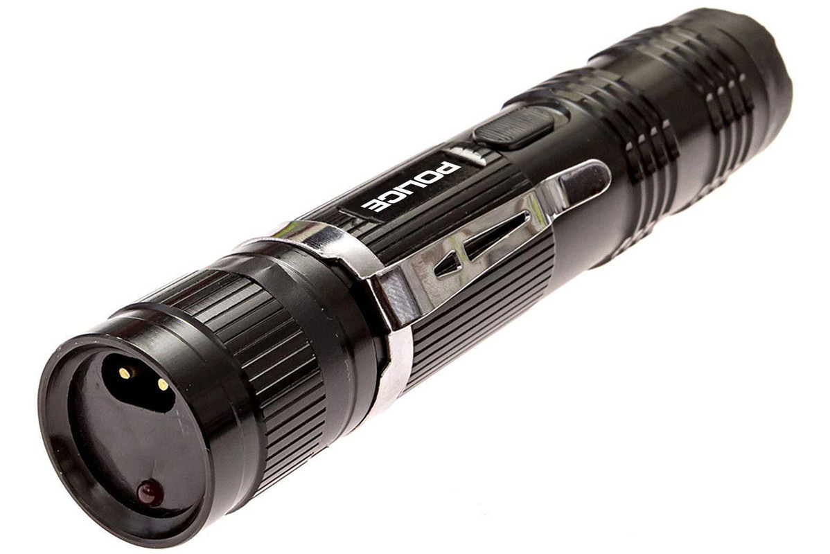 POLICE Stun Gun M12-700 BV Heavy Duty Metal Rechargeable LED Flashlight  Black