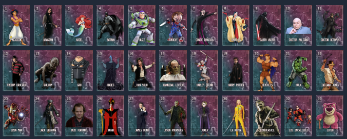 Cartones de Loteria Heroesvillanos