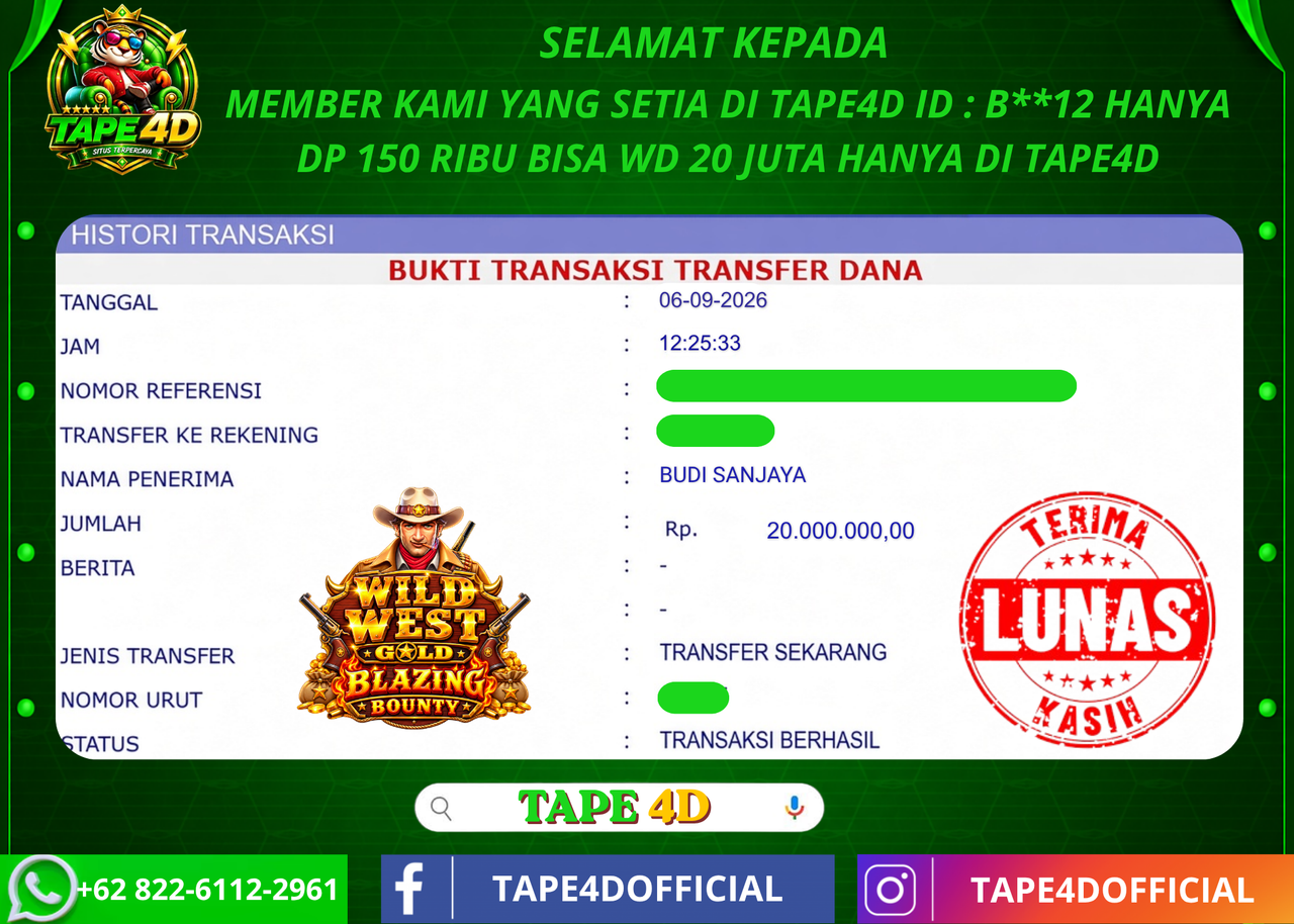 TAPE4D WILD WEST GOLD BLAZING BOUNTY PRAGMATIC PLAY 20.000.000-LUNAS