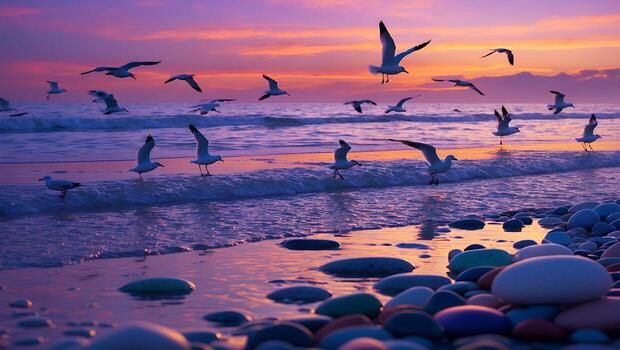 seagulls-fly-over-ocean-at-sunrise-with-rock-beach-photo.jpg