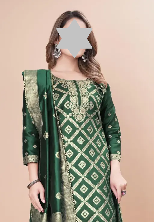 Designer Art Silk Unstitched Suit Material Beautiful Party wear Woven banarasi suit material For Women Kurta Set With Dupatta for Ladies Color 1 (R119)