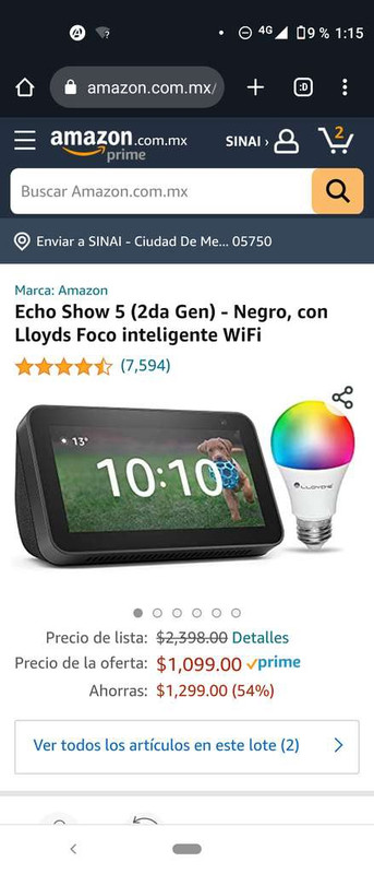 Amazon [Prime Day 2022]: Echo Show 5 (2da Gen) - Negro, con Lloyds Foco inteligente WiFi | Exclusivo miembros Prime 
