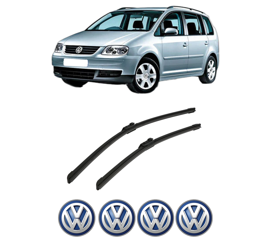 Set stergatoare auto Volkswagen TOURAN (1T1, 1T2) din 2003-2010, pentru parbriz auto, 2 bucati, Bosch Aerotwin, din cauciuc siliconat rezistent, 4 Stickere Auto Volkswagen