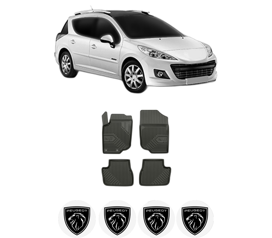 Set covorase presuri PEUGEOT 207 SW Estate Van (WK_) din 2007-2012, auto, din cauciuc thermoplastic, 4 Stickere auto cu PEUGEOT