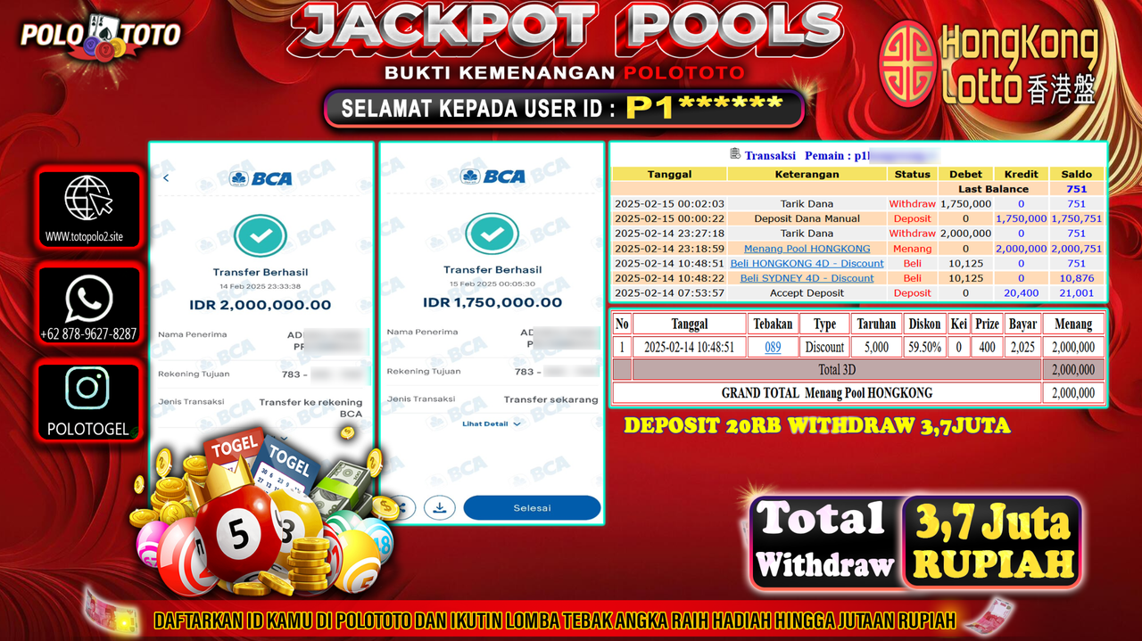 POLOTOTO JACKPOT TOGEL PASARAN HONGKONG Rp.3.750.000,-