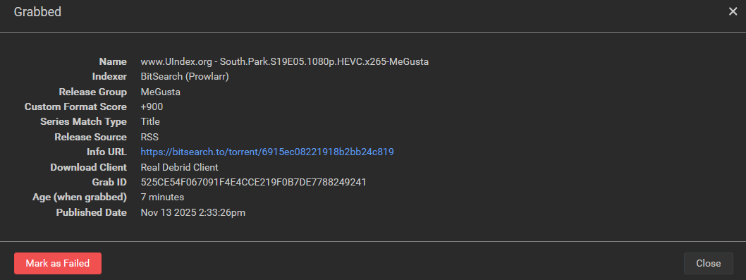 Sonarr imported file