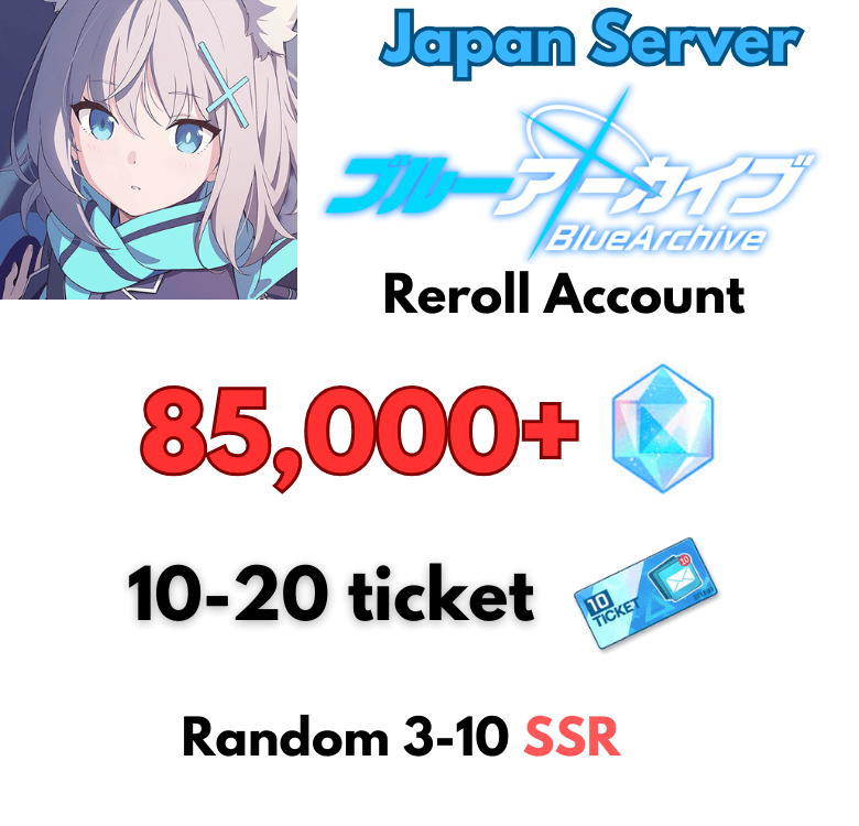 [JP] 85,000+ Gems | Blue Archive JP Premium Reroll Account Gacha khởi đầu 