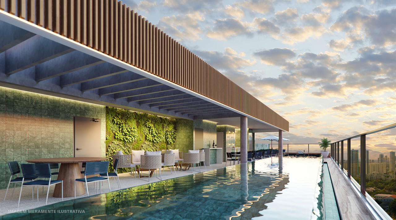 Piscina panorâmica do Icon Design Living no rooftop com vista para Boa Viagem