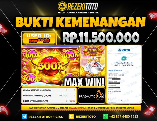 BUKTI KEMENANGAN 10 SEPTEMBER 2025 GATES OF OLYMPUS SUPER SCATTER 11 JUTA 