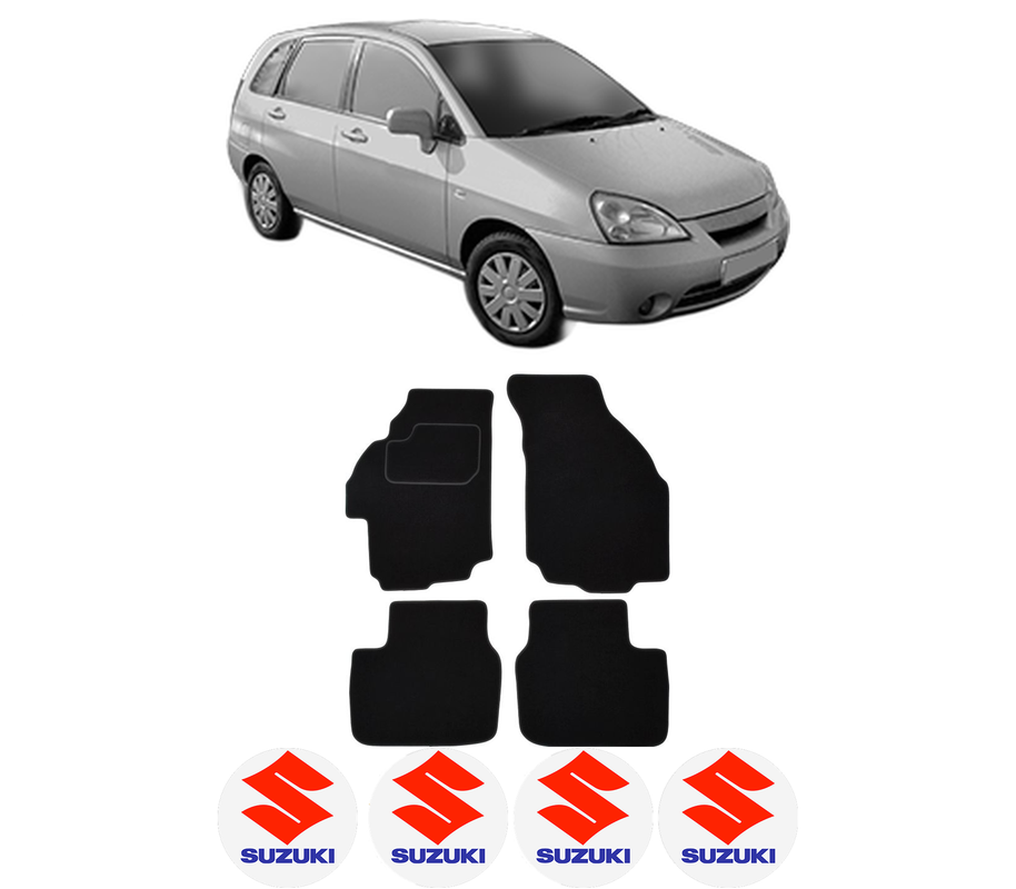 Set Covorase Presuri SUZUKI LIANA Hatchback din 2001-2007, Auto, Material Textil Mocheta, 4 Stickere auto cu SUZUKI