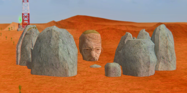 The shrine to Will Wright's head in Strangetown