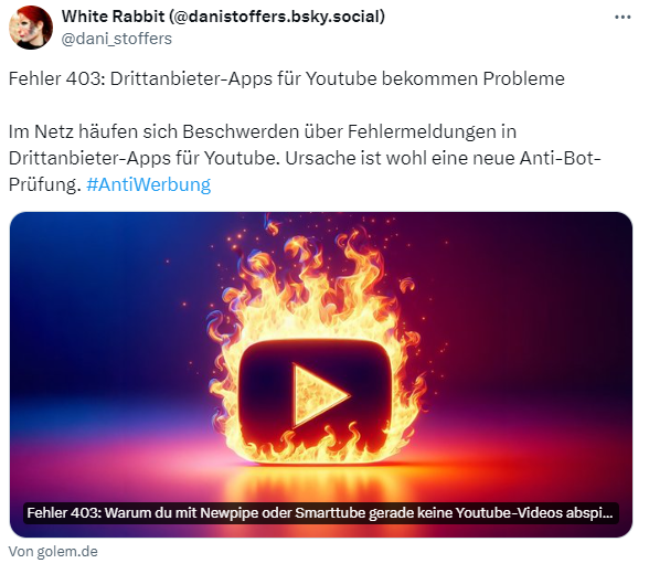 YouTube Error 403 in Apps