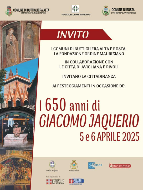 Nel primo fine settimana di aprile Buttigliera Alta, Rosta ed Avigliana celebrano il 650° anniversario della nascita del pittore Giacomo Jaquerio Nel primo fine settimana di aprile Buttigliera Alta, Rosta ed Avigliana celebrano il 650° anniversario della nascita del pittore Giacomo Jaquerio