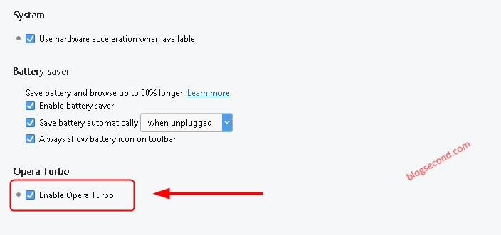 Mengaktifkan Modus Turbo pad Opera