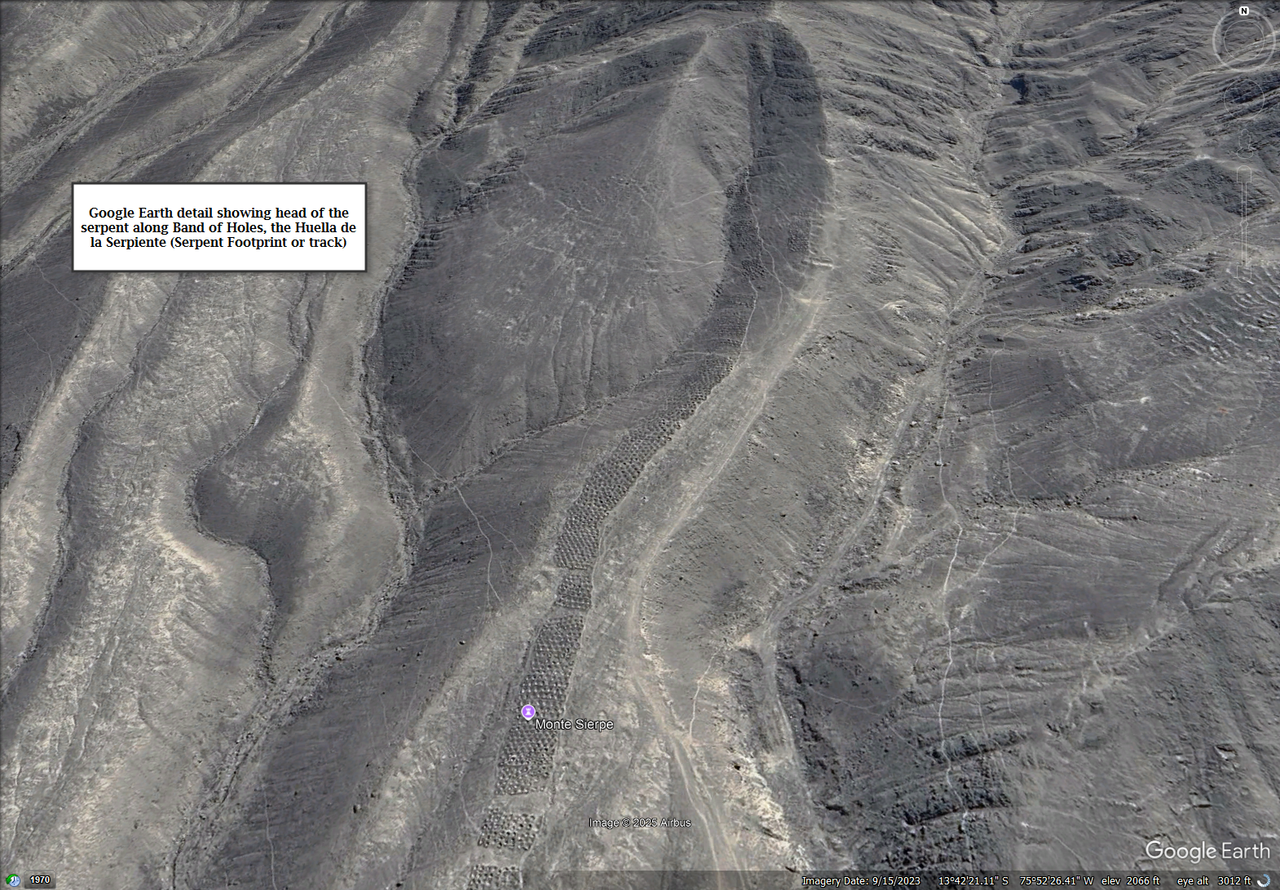 Huella de la serpiente Head Google Earth detail annotated