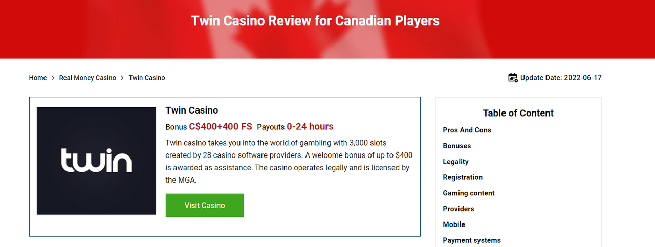 twin casino bonuses