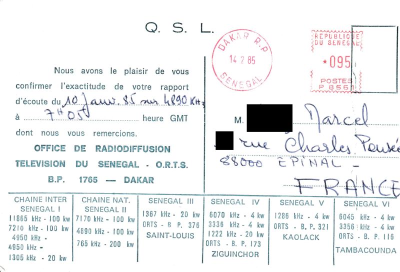 QSL ORTS (Senegal) QSL-ORTS-Senega-versol