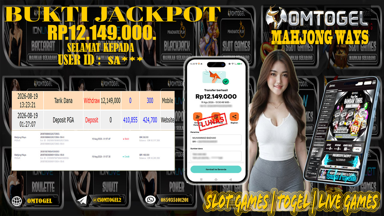 OMTOGEL JACKPOT PG SOFT MAHJONG WAYS  Rp,12,149,000,- DIBAYAR LUNAS