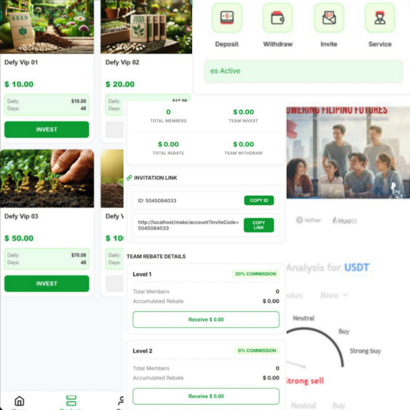 Mã nguồn Seeb web Đầu tư USDT \"Defy VIP\" - Giao diện Farming 2026