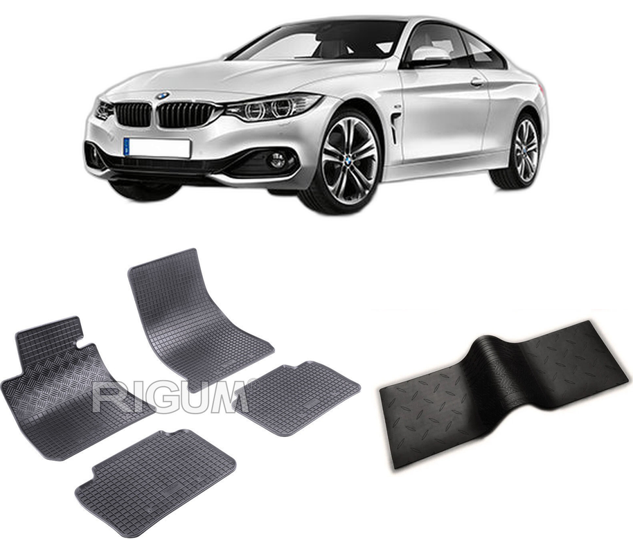Set covorase auto BMW SERIA 4 F32 din 10.2013-09.2020, cu covoras tunel median, CAROSERIE COUPE, Presuri cauciuc 100%, compatibil cu autoturismul BMW SERIA 4 F32, Rigum