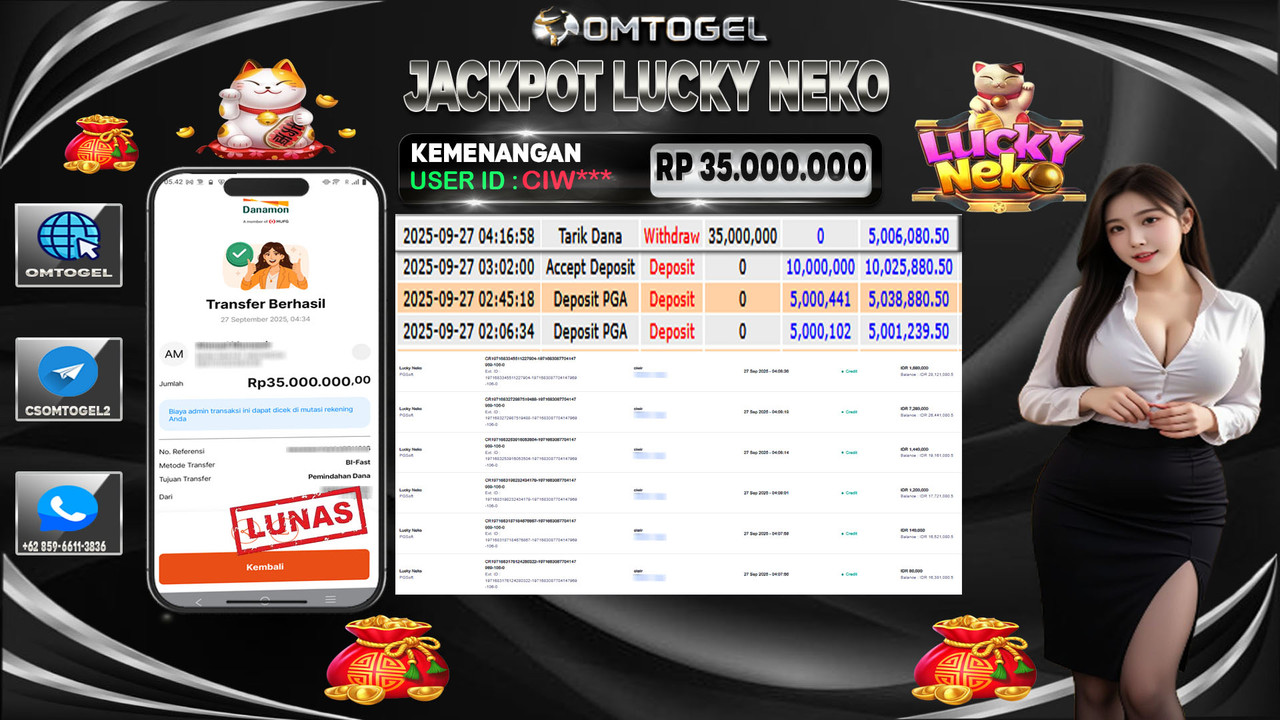 OMTOGEL JACKPOT PGSOFT LUCKY NEKO 35 JUTA DI BAYAR LUNAS ,-