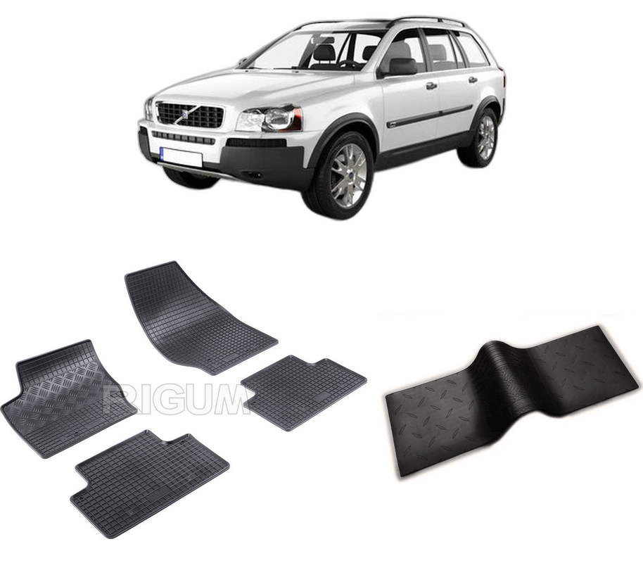 Set covorase auto VOLVO XC 90 I din 2002-04.2015, cu covoras tunel median, CAROSERIE SUV, Presuri cauciuc 100%, compatibil cu autoturismul VOLVO XC 90 I, Rigum