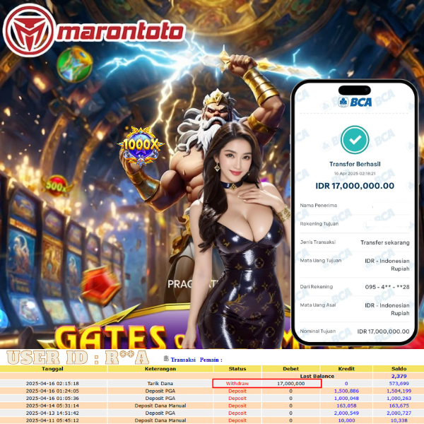 Bukti Kemenangan Member Marontoto Sebesar 17,000,000 JuTa