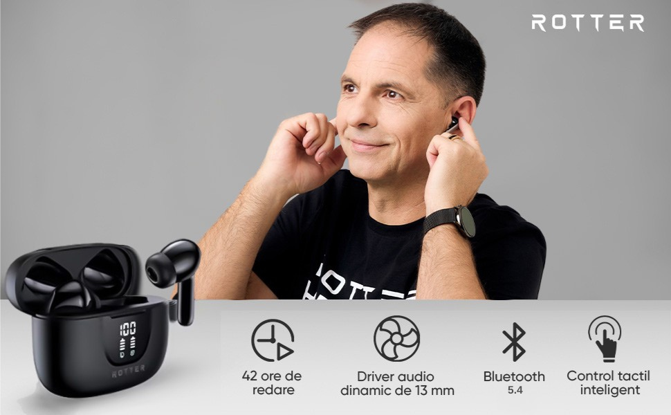 Casti wireless ROTTER ENC Negru