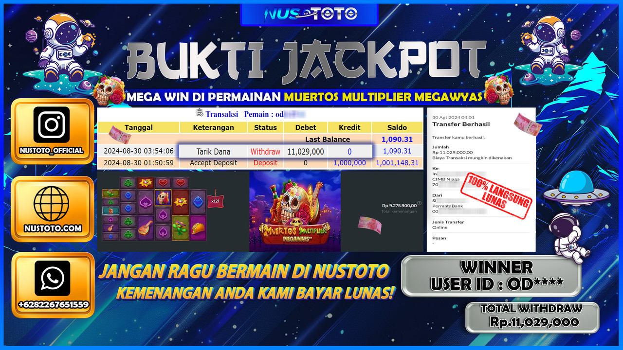 MAXWIN !! MENANG BESAR DI GAME MUERTOS MULTIPLIER MEGAWYAS SENILAI Rp. 11.029.000 LANGSUNG DI BAYAR LUNAS NUSTOTO !!