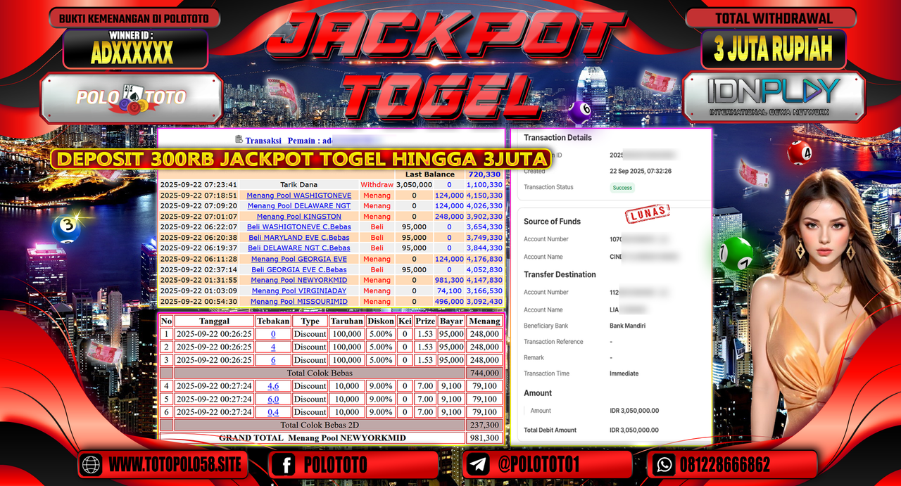 POLOTOTO JACKPOT TOGEL WASHIGTON EVENING Rp.3.050.000,-