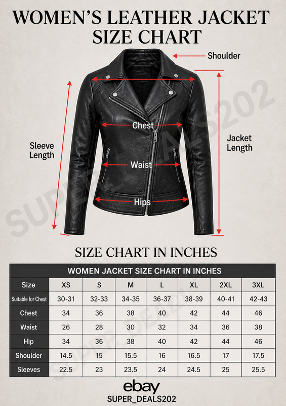 Women Leather Jacket Size Chart