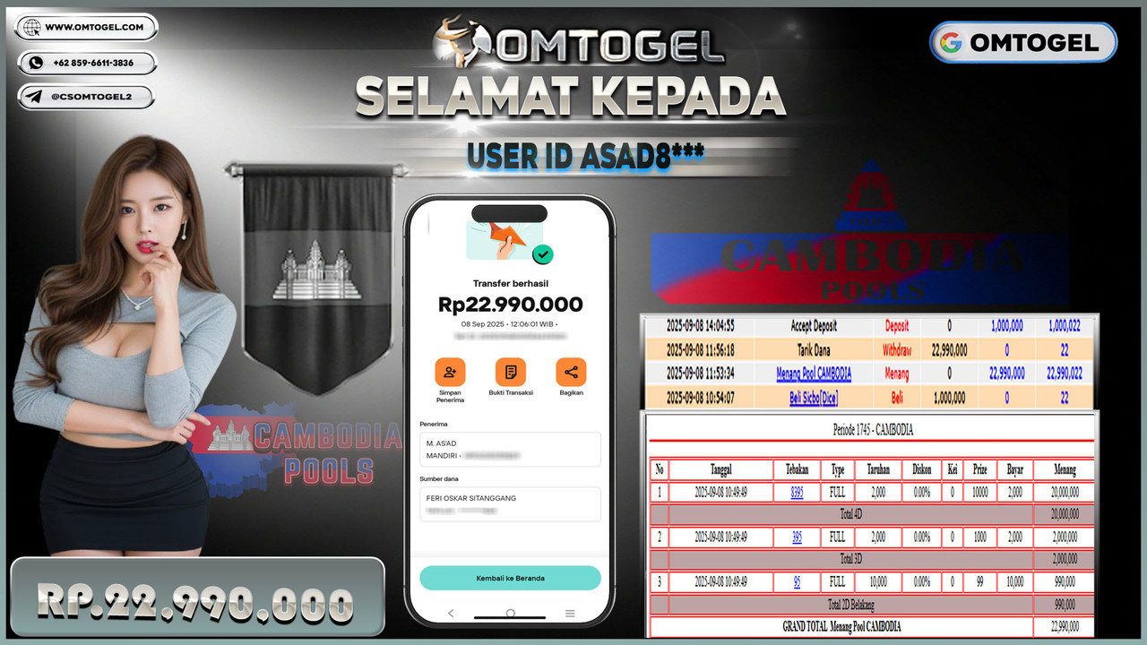 OMTOGEL JACKPOT CAMBODIA 4D 3D 2D 22 JUTA DI BAYAR LUNAS ,-