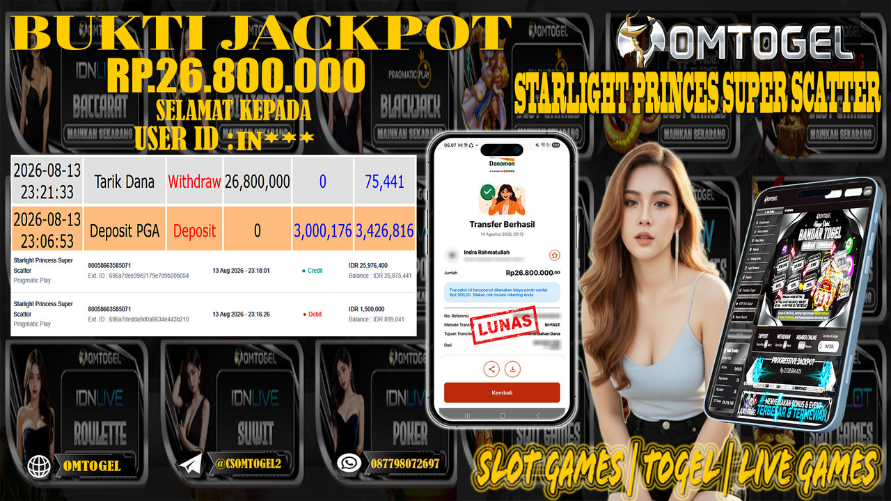 OMTOGEL JACKPOT PRAGMATIC PLAY STARLIGHT PRINSESS SUPER SCATTER Rp,26,800,000,- DIBAYAR LUNAS
