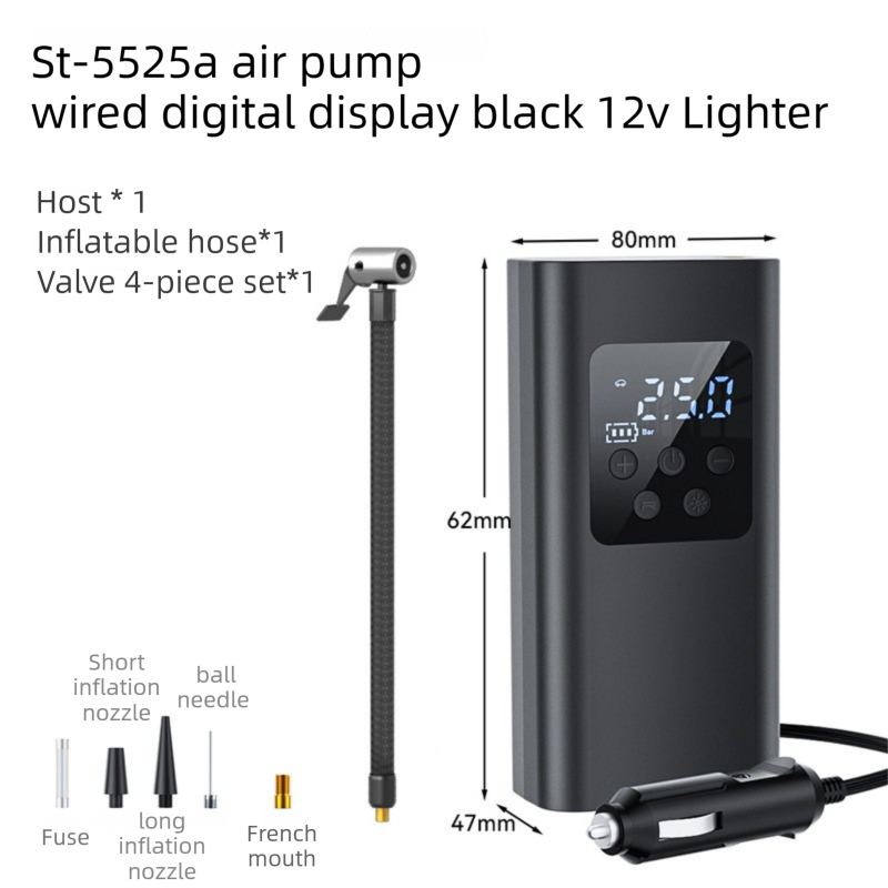 Portable 12V Lighter Electric Tire Inflator with 4 Inflation Modes & 5 Inflatable Parts - Real-Time LCD Precision Gauge, Auto-Stop & Emergency LED Light
