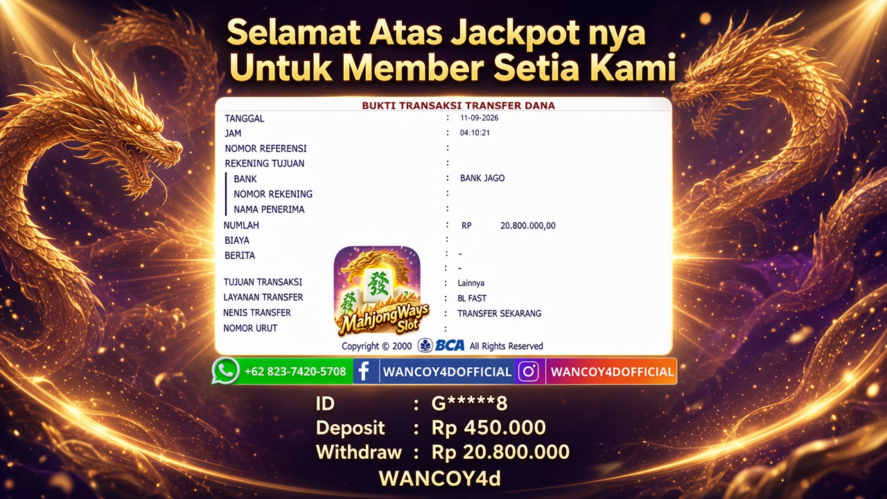 WANCOY4D MAHJONG WAYS2 PG SOFT RP.20.800.000 -LUNAS