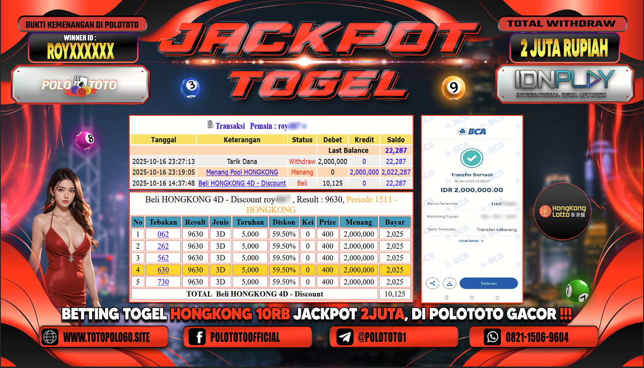 POLOTOTO JACKPOT TOGEL HONGKONG LOTTO Rp.2.000.000,-