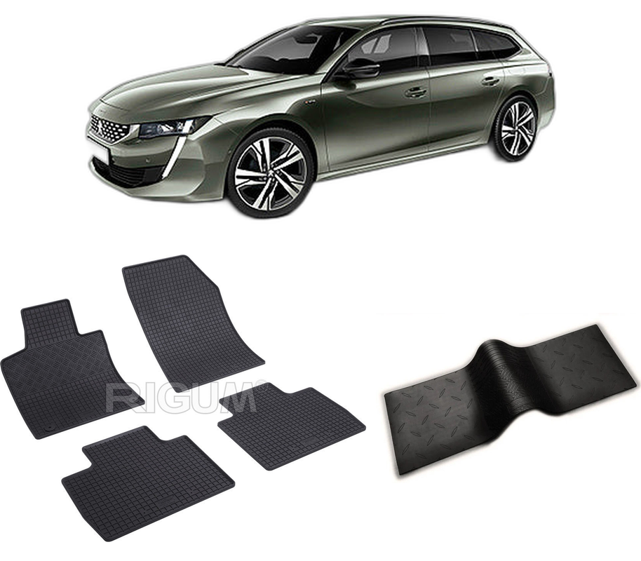 Set covorase auto PEUGEOT 508 II PHEV din 11.2018-PREZENT, cu covoras tunel median, CAROSERIE COMBI, Presuri cauciuc 100%, compatibil cu autoturismul PEUGEOT 508 II PHEV, Rigum